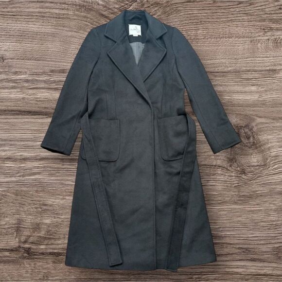 Sam Edelman Black Wool Blend Wrap Coat Tie Belt Long Trench Size 2 NWOT - Picture 2 of 7